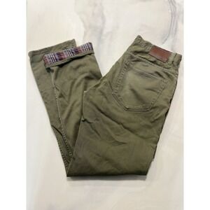 Union Station Mens 30x30 Pants Green with Plaid Burgundy Lining Flat Front Chino